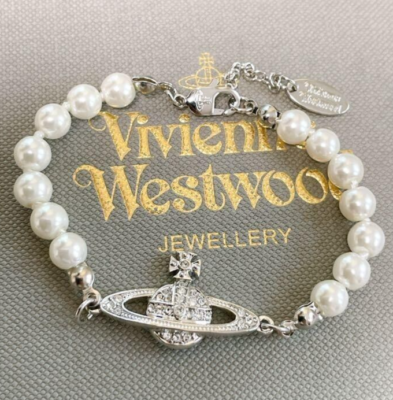 Vivienne Westwood ORB MINI BAS RELIEF Pearl Bracelet Silver