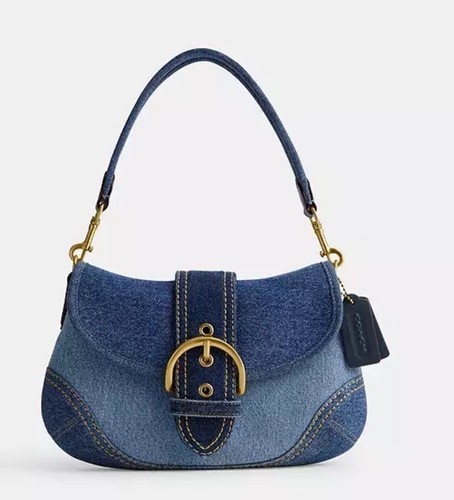 ❤️ Coach Soho Brass/Blue Multi Bag In Upcycled Repurposed
