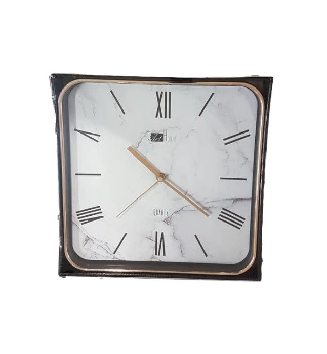 Orologio Da Parete Quarzo Muro Quadrato Effetto Marmo Bianco Oro Arredamento dfh