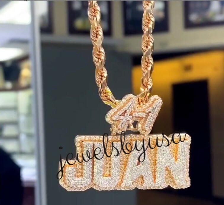 Pre-owned Nsg 4 Ct Men's 100% Genuine D/vvs Moissanite 2 Tone Custom Name Pendant 925 Silver In White