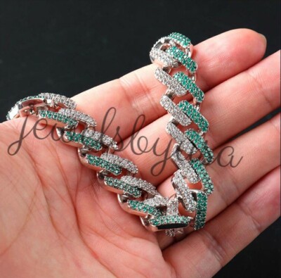 Pre-owned Nsg 8ct Men's Cuban Link Custom Color Cubic Zirconia Bracelet 925 Free Gift 8" In White