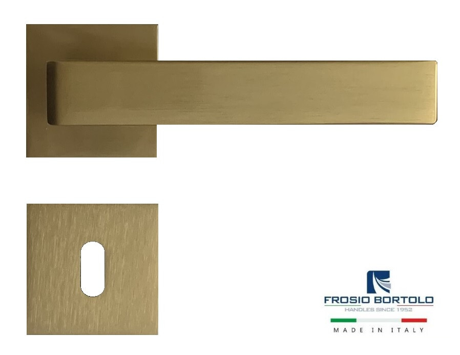 COPPIA MANIGLIE MANIGLIA PER PORTE CON ROSETTA QUADRA ORO OTTONE SATINATO OPACO