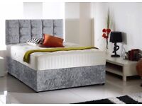 🌈Biggest Sale Of the Year🌈Double & King Crushed Velvet Divan Beds,Opt Headboard Drawers