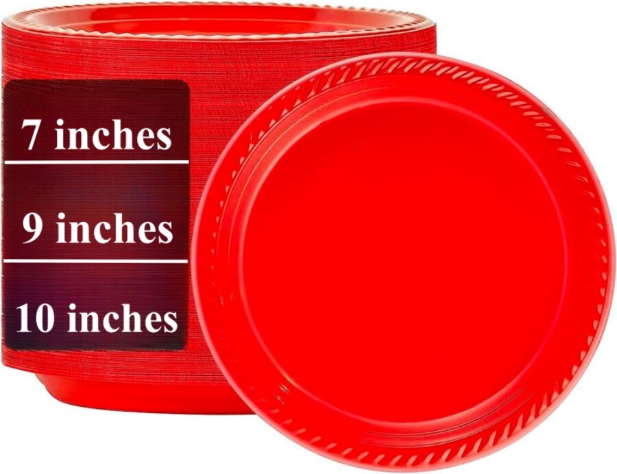 Disposable Red Plastic Plates Party Dinner Plates BPA Free Microwavable 7"9"10"