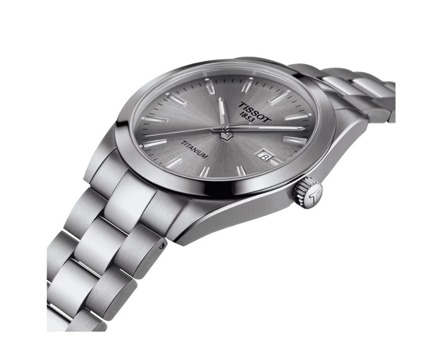 Pre-owned Tissot Gentleman Quartz Titanium Grey Dial Grey Strap Gent Watch T1274104408100