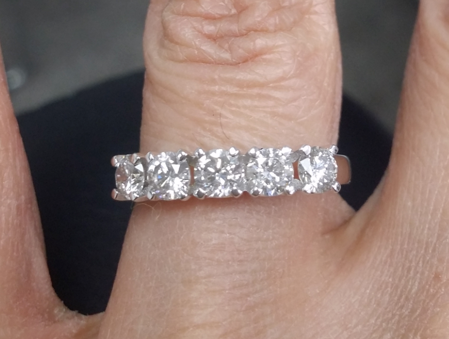 Pre-owned Handmade Natural Diamond Five Stones Wedding Band Ring 14k Gold 1.05 Carat In White