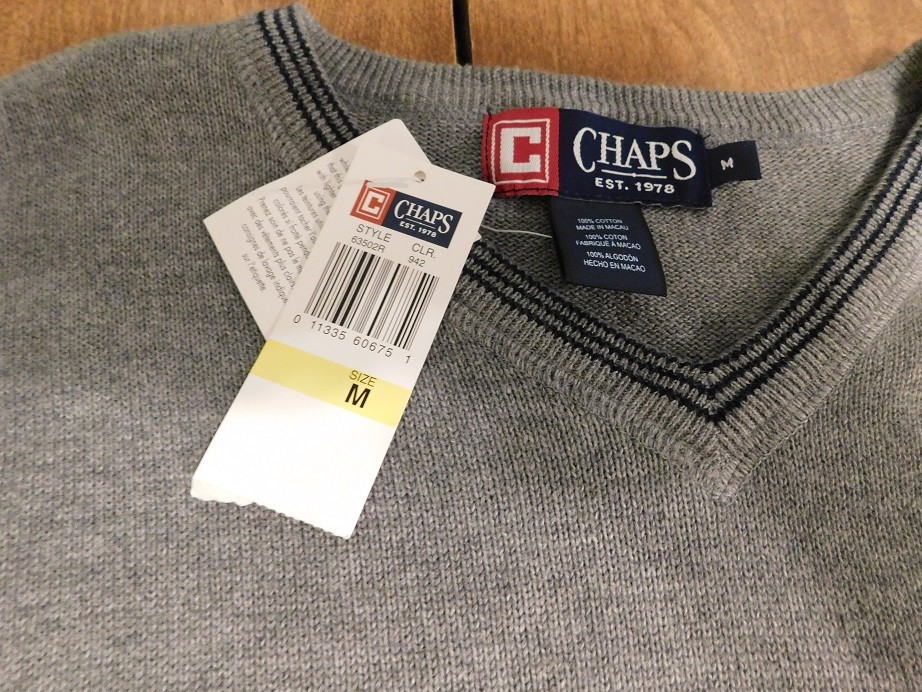 Chaps Men's Sweater, Sz Medium, Grey, New w/Tags, FREE S&H