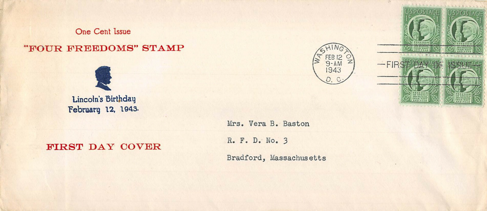 908 1c Four Freedoms Unknown of the period thermographed