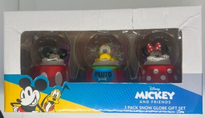 Disney Mickey 3pk Mini Snow Globe Gift Set Mickey & Friends Minnie Pluto New