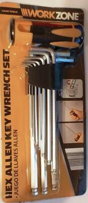 10 Pc Work Zone Hex Allen Key Wrench Set with Handle & Caddy