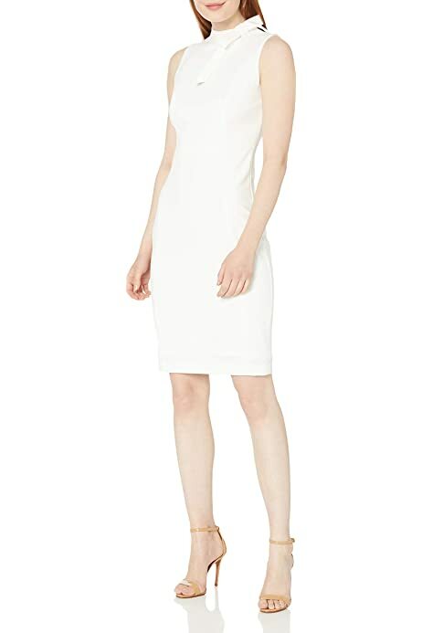 

Платье-футляр из крепа без рукавов Calvin Klein NWT CREAM с завязкой-бабочкой, размер 8,12