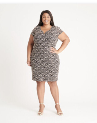 Women's Plus Size Sequin & Lace Bodycon Dress - Connected Apparel - Gold 18W NWT