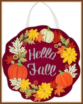 EVERGREEN DOOR HANGER * HELLO FALL LIGHTED WREATH * DECOR DECORATIONS - BRANDNEW