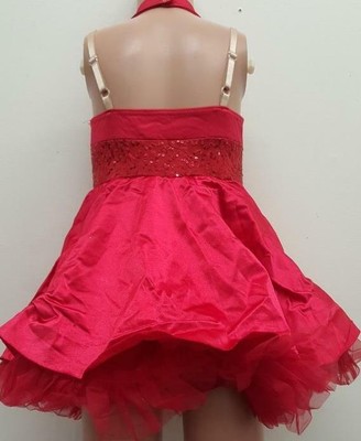 Dance Costume Small Child Red Sequin Dress Jazz Tap  Solo Competition Pageant