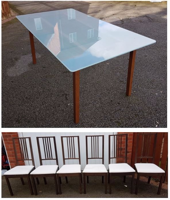 Ikea Frosted Glass & Solid Wood Dining Table & 6 Ikea Borje Chairs FREE DELIVERY 838 in