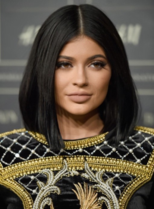 100 Human Hair Kylie Jenner Medium Lob Black Straight Hair Wig