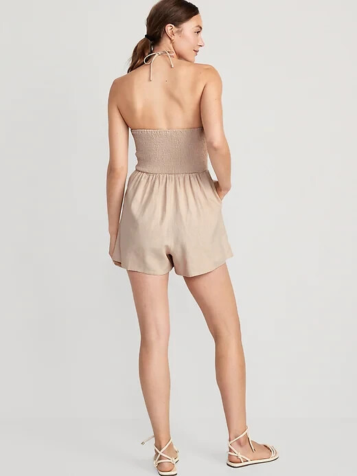 

Комбинезон Old Navy из льняной смеси с уплотнительным кольцом через бретельку, внутренний шов 3 дюйма, размер, Бежевый
