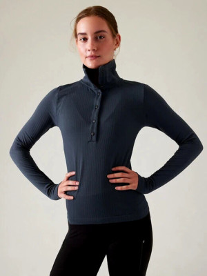 Athleta Flurry Seamless Henley SIZE XS  GRANITE BLUE  #466524 NEW