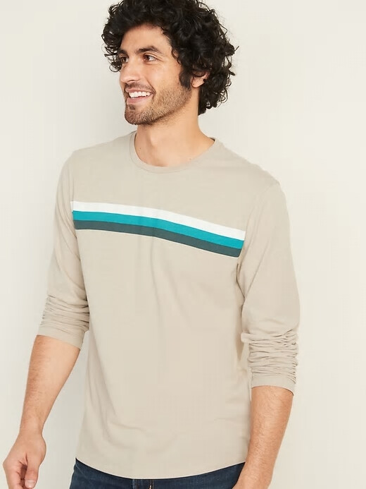 

NWT OLD NAVY Мягкая потертая футболка с длинными рукавами в полоску на груди для мужчин S, Oatmeal