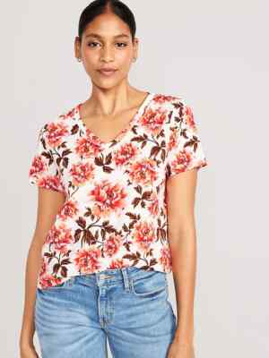 NWT Old Navy EveryWear Printed V-Neck Tee T-Shirt Floral Cream Swirls Women M