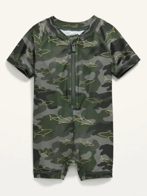

Цельный купальник NWT Old Navy Green Camo Sharks с застежкой-молнией спереди для маленьких мальчиков