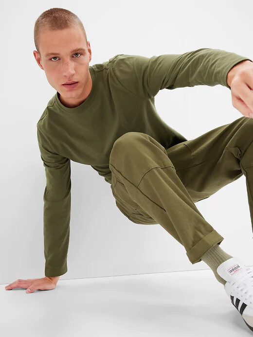 

NWT GAP Мягкая повседневная футболка с длинными рукавами, 100% хлопок, зеленая мужская футболка, SML, Army jacket green