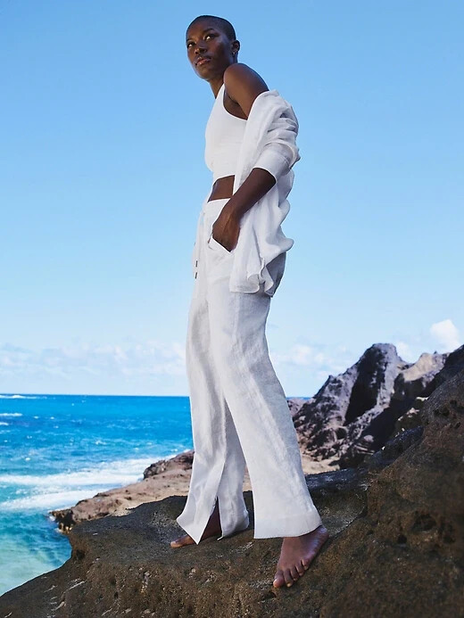 Athleta 16 (XL) Retreat Linen Wide Leg Pant White Linen