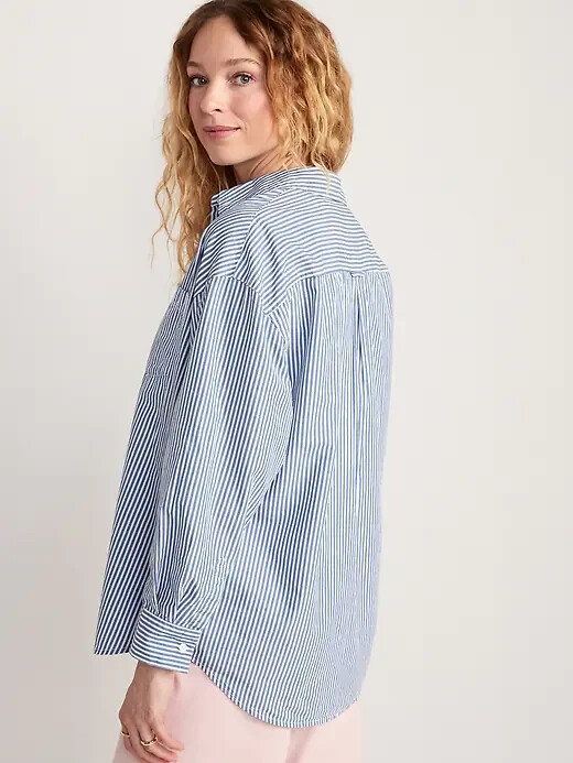 

Рубашка-бойфренд из поплина Old Navy Blue в полоску, размер, Синий