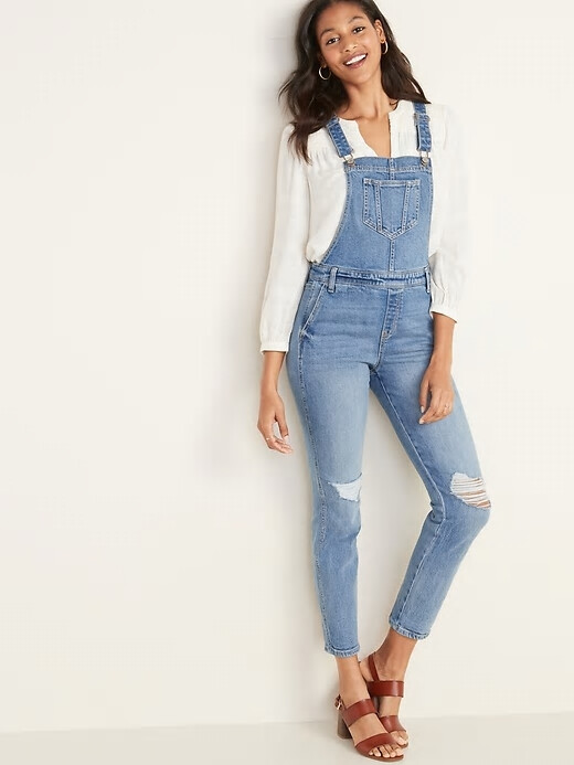 

Женский джинсовый комбинезон Old Navy средней стирки с потертой боковой молнией, размер, Синий