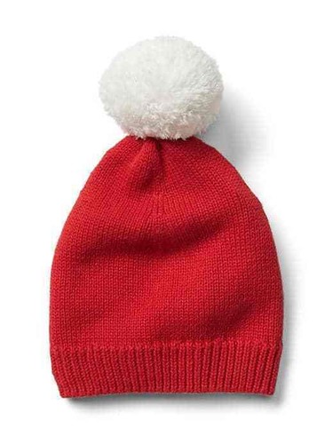 Kids Christmas Santa Hat - Red Slouchy Beanie With White Pom Pom Winter Cap