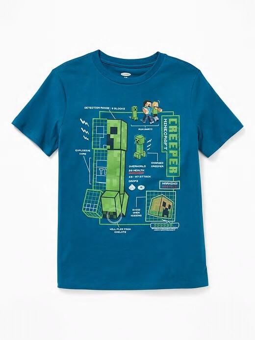 

NWT OLD NAVY Minecraft Creeper Alert Убегайте!! Футболки Футболка для мальчиков M XL, Teal blue