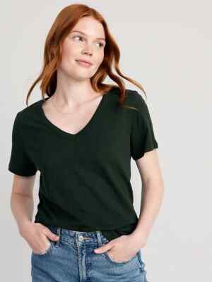 NEW Old Navy Black Soft EveryWear Slub-Knit V-Neck Tee T-Shirt for Women Large