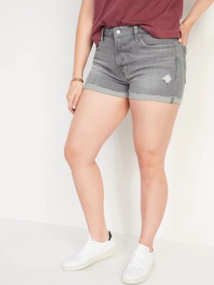 New Old Navy Women's Plus Size 24 Gray 3'' Distressed  O.G. Straight Denim Shorts