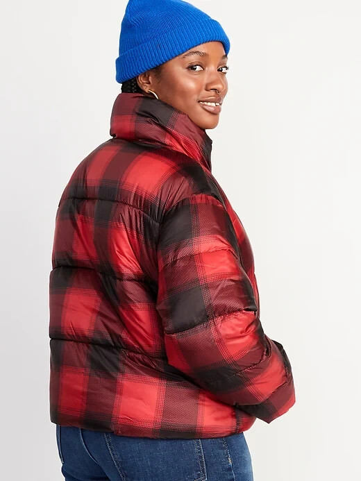 

Водонепроницаемая короткая куртка-пуховик в клетку Old Navy Red, размер, Красный