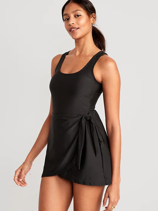 

NWT Old Navy Женский купальник с запахом спереди Платье в стиле саронга с завязками по бокам Черный НОВЫЙ M
