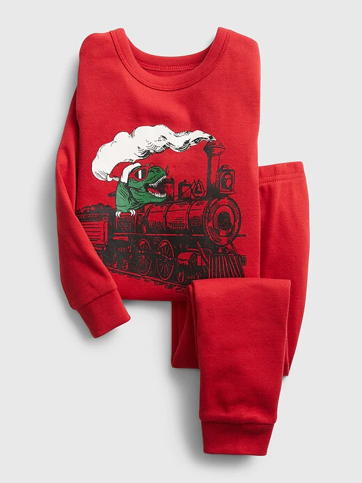 

Пижамный комплект NWT GAP с рисунком поезда динозавров для сна, пижамы PJ Pals для маленьких мальчиков 18–24 месяцев, Modern red