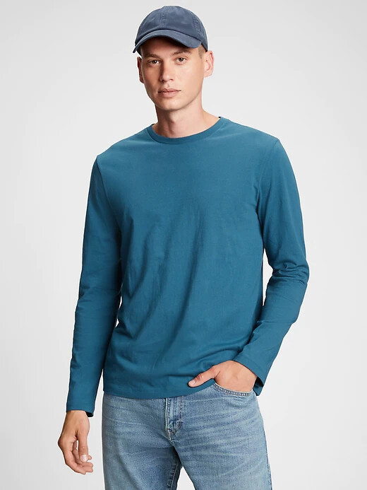 

NWT GAP Мягкая повседневная футболка с длинными рукавами, 100% хлопок, синяя мужская футболка L, Magical blue