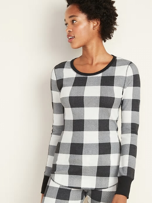 NWT Old Navy Черная футболка из термовязаного трикотажа в клетку Buffalo Мягкая вафельная женская S M