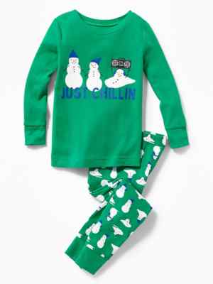 

NWT Old Navy Снеговик Бумбокс Just Chillin Пижамный комплект для мальчиков 3T 4T, Iverness green
