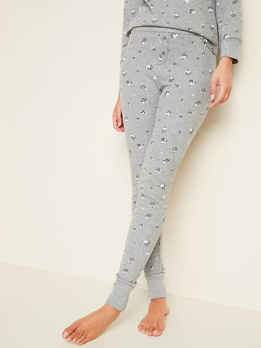 

NWT Old Navy Grey с цветочным принтом, термовязаные пижамные штаны, леггинсы для сна, женские леггинсы размера XXL, Gray floral print