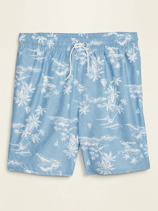 

NWT Old Navy Scenic Palm Tree Парусные плавки Шорты для плавания 8 дюймов Мужские SML, Light blue-gray