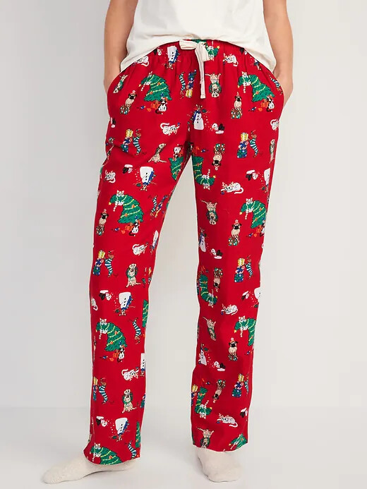 

NWT Old Navy с принтом фланелевые пижамы для сна праздничные домашние животные собака кошка женщины SMLXL, Red holiday pets