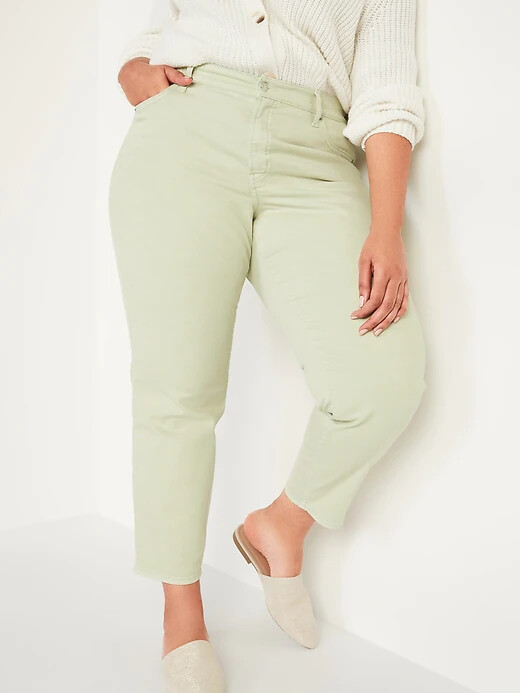 

Джинсы Old Navy Valganna Green с высокой талией и гладкими карманами, прямые джинсы , короткие, Зеленый