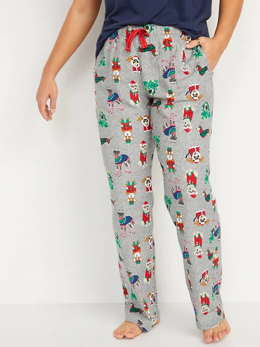 

NWT Old Navy с принтом фланелевые пижамы для сна праздничные домашние животные собака кошка женщины XL, Heather gray holiday pets