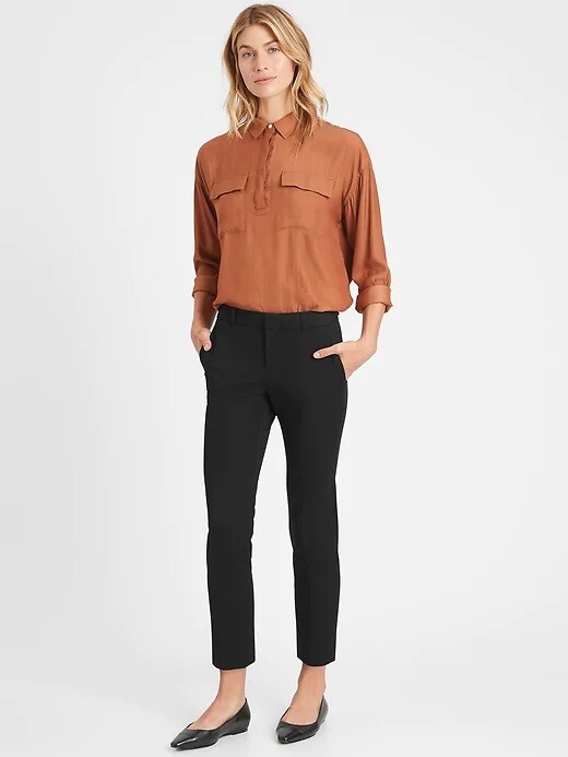 

Черные моющиеся брюки прямого кроя Banana Republic Avery, размер , короткие, Черный