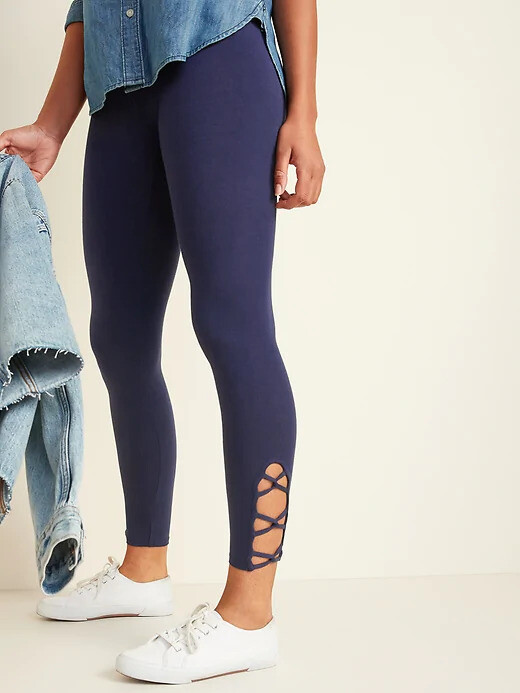 

NWT Old Navy, трикотажные леггинсы с высокой посадкой и сетчатым подолом, брюки, женские леггинсы, S XL, Navy blue