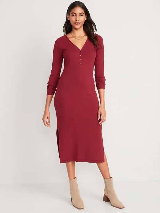 

Платье-миди в рубчик с длинными рукавами Old Navy Red, размер, Красный