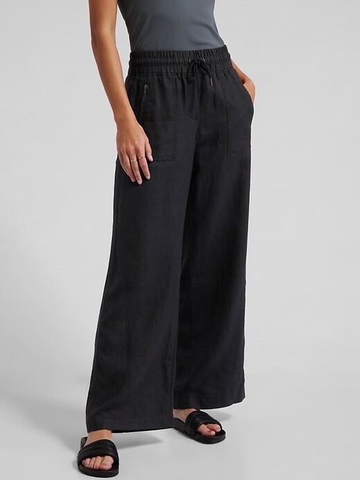 

ATHLETA Льняные широкие брюки Cabo 10T Средний рост 10 T | Черный #447244 НОВИНКА