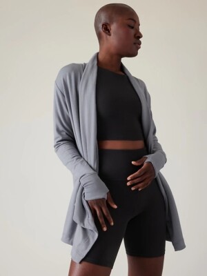 Athleta XS Pranayama Restore Wrap, Coastline Blue SOFT Cardigan Yoga Top Sweater