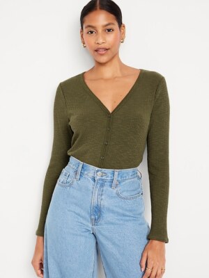 OLD NAVY ~ New! NWT XXL ~ Conifer Green Button Front Rib-Knit Cardigan Top b27
